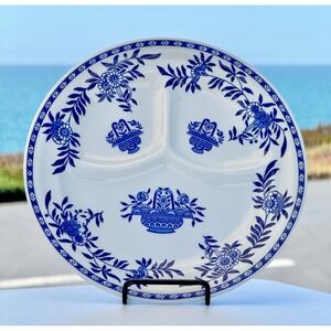 Sterling China USA Blue & White Heavy Duty Portion Plate 9" Chinoiserie Tray VTG